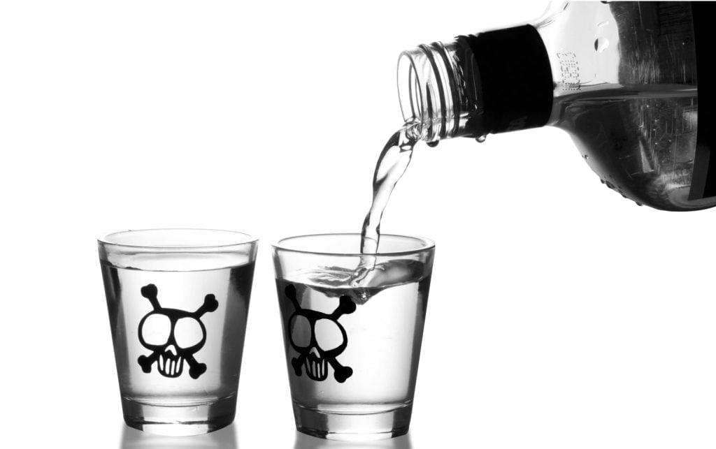 two shots representing alcohol poisoning